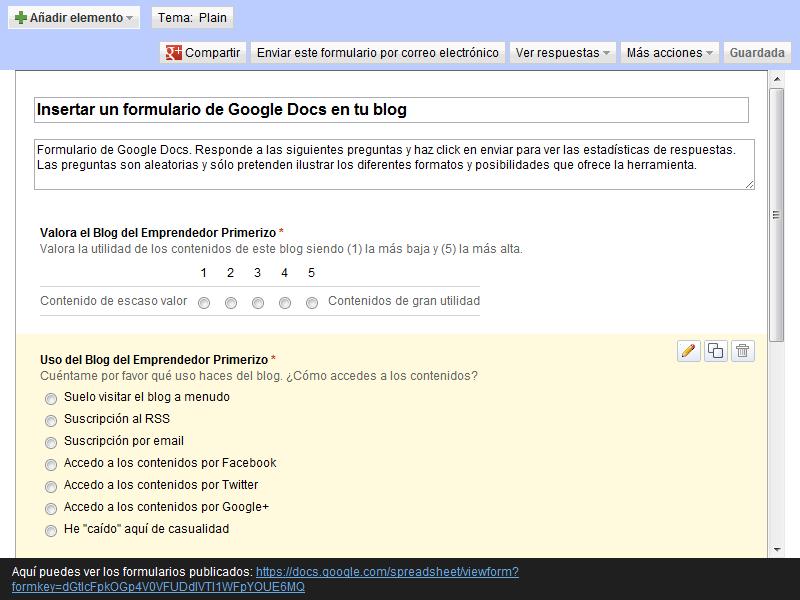 Insertar Formulario Google Docs en un blog